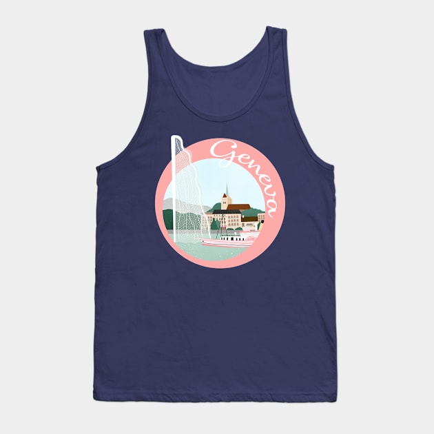 Geneva skyline and Jet d'eau Tank Top by Home Cyn Home 